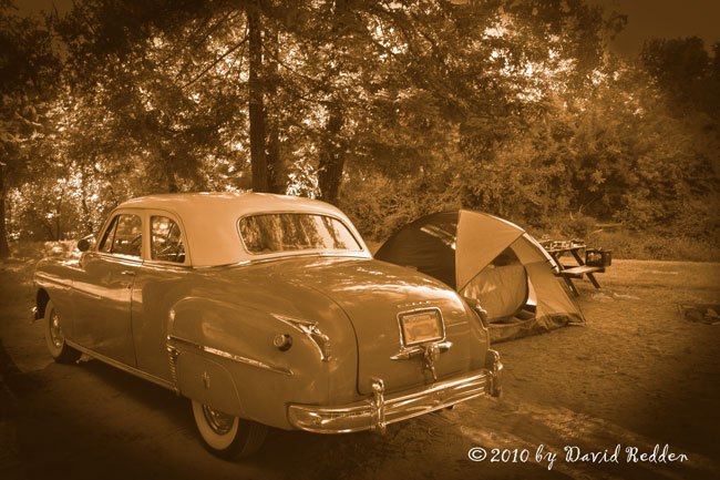 Classic car father & son camping weekend